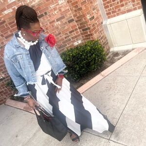 Stylish Black and White Maxi Dress (Jacket/Flower not Included)